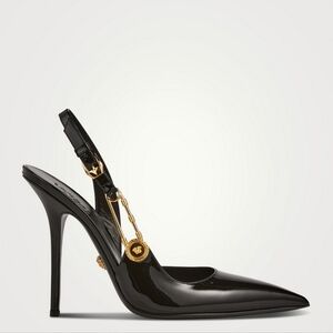 Versace Safety Pin Black Patent Leather Slingback Pumps